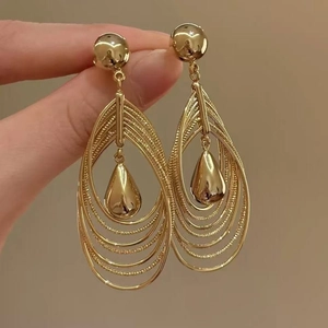 Teardrop Dangle Earrings Multi Layer Hollow Geometric 18K Gold Plated With 925 Sterling Silver Earring Post For Women