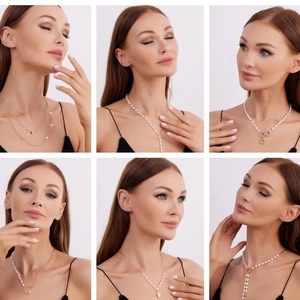 Elegant gold titanium steel pearl necklace set for women with heart and lock pendants