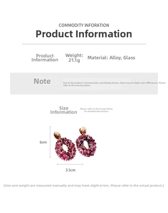 Size chart showing 6cm x 3.5cm oval beaded earrings with pink glass beads and alloy