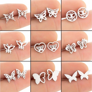 Butterfly Stud Earrings Stainless Steel Hollow Minimalist Jewelry For Women Girls Simple Elegant Animal Theme