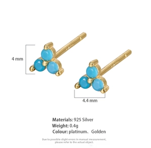 Detail shot of turquoise flower stud earrings in 925 silver with S925 hallmark