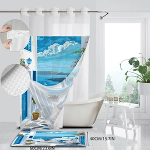 Santorini waffle shower curtain set with matching non-slip bath mat for bathroom decor