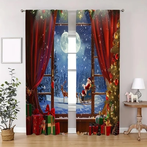 Rideaux de Noël avec impression du Père Noël sur traîneau et rennes pour décor de fête