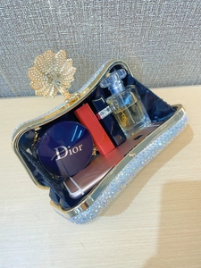 Innenansicht einer Strass-Abendtasche mit Platz für Handy und Kosmetikartikel