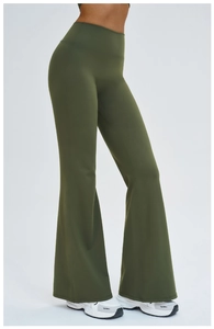 Pantalon de yoga vert olive à taille haute et jambe évasée pour le sport et le fitness
