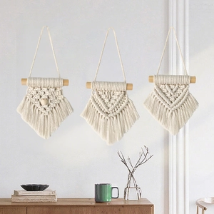 Nordic handmade macrame wall hanging set with cotton ropes and tassels for home decor