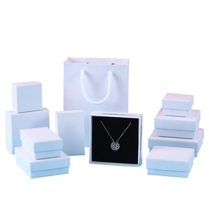 Minimalist white litchi pattern jewelry box set with necklace case and matching paper bag