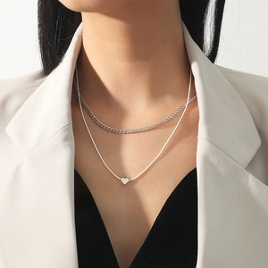 Layered Necklace Zinc Alloy Heart Pendant Cord Adjustable Minimalist Fashion Jewelry For Women