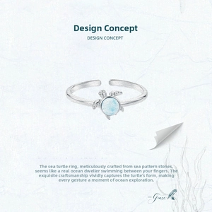 Detailed macro view of turtle ring featuring Larimar stone and brushed S925 silver finish