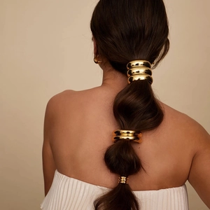 18k gold plated stainless steel semi-circular hair cuff set on female ponytail