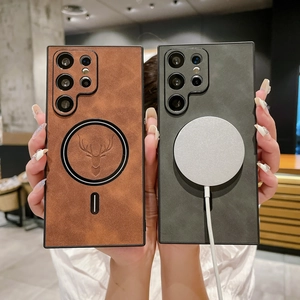 Magnetic Leather Phone Case Deer Head Embossed Wireless Charging Compatible Protective Cover For Multiple Models