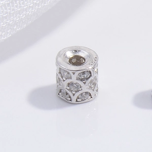 S925 sterling silver cylinder spacer bead with micro-paved cubic zirconia for DIY jewelry