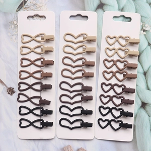 Brown matte heart hair clips set with minimalist earth tone seamless duckbill side pins