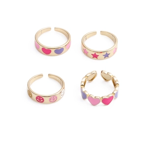 Enamel Copper Ring Heart Star Smiley Face Gold Plated Adjustable Micro Inset Zircon Fashion Jewelry