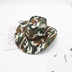 Cappello da cowboy mimetico estivo a tesa larga con dettaglio in corda intrecciata