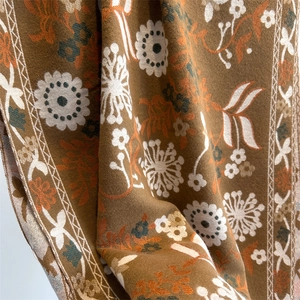 Caramel floral cashmere scarf with retro flower pattern for winter warmth and style