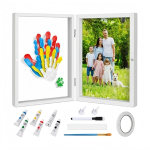 DIY family handprint picture frame kit with acrylic paints, brushes and photo display