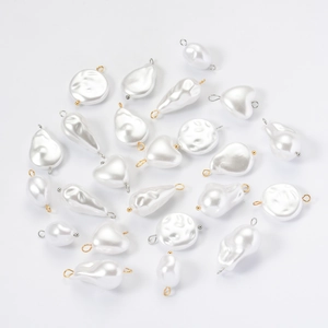 Baroque irregular imitation pearl pendants in heart and drop shapes with metal loops