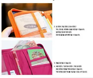 Detail view of large capacity passport holder interior with card slots and mesh pockets