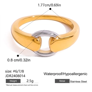 Two-tone stainless steel ring in gold and silver, waterproof and allergy-free design