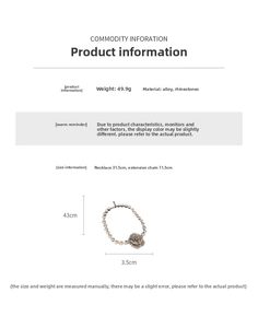Dessin technique détaillé d'un collier rose en strass avec dimensions et poids précis