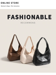 Detailed trio of vintage hobo shoulder bags in brown, beige and black faux leather
