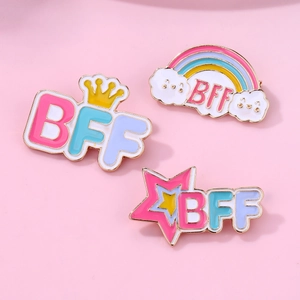 BFF Enamel Brooch Pin Rainbow Cloud Crown Star Alloy Drip Oil Cartoon Cute Badge Jewelry Gift For Best Friends Girls