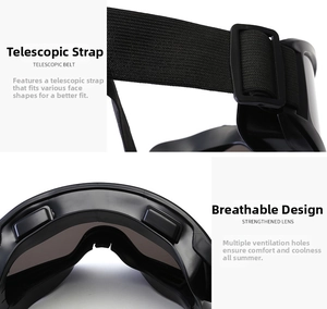 Detail of adjustable elastic headband and ventilation holes on tactical sports goggles