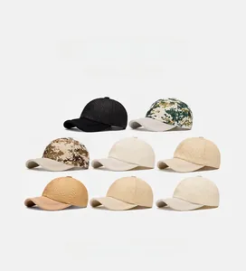 Collage of breathable straw baseball caps and digital camo hats in diverse natural colors