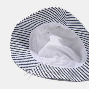 Striped wide-brim sun hat with classic blue and white patterns and inner lining