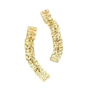 18K gold plated stainless steel long drop earrings with rectangular hammered metal plates