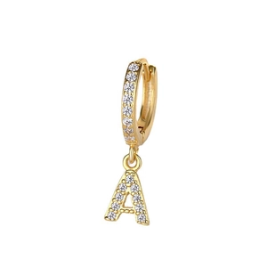 Elegant gold S925 silver letter A hoop earrings with sparkling zircon micro-pave