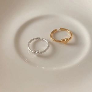 Minimalist 925 Sterling Silver Heart Ring Adjustable Open Band Polished Finish Elegant Daily Fashion Accessory For Women