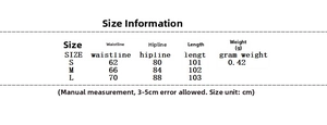 Detailed size chart for women's knit cardigan and skirt set with waist and hip measurements