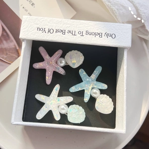Dreamy ocean starfish shell pearl hair clips set in a delicate white gift box
