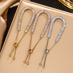 Adjustable Tennis Bracelet Titanium Steel 18K Gold Plated Zircon Inlaid Bolo Clasp French Style Jewelry For Women
