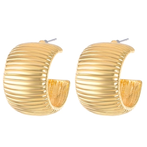Golden geometric heart hoop earrings with textured horizontal stripes for women