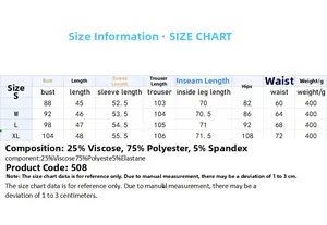 Detailed size chart for women ribbed loungewear set including bust, length and waist measurements