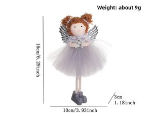 Detail view of purple tulle angel girl ornament with silver wings and star, weight approx 9g