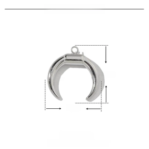 Silver crescent moon pendant dimensions showing 16mm width and 17mm height stainless steel