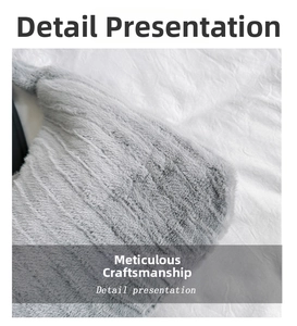Macro detail of high-quality grey plush texture and soft faux fur material of the tote bag