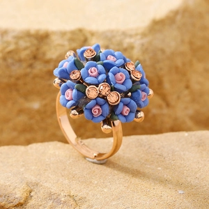 Floral Cluster Ring Zinc Alloy Resin Flower Rhinestone Accent Adjustable Open Design Romantic Jewelry Gift For Women