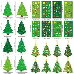 Detailed dimension guide for DIY Christmas tree tags and decorative sticker set components