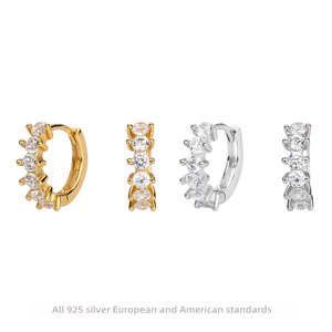 925 Sterling Silver Zirconia Hoop Earrings Minimalist Geometric Row Drill Huggie Earrings For Women Trendy Jewelry Gift