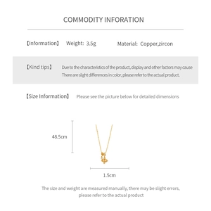 Detailed size specifications for the gold-plated clover pendant necklace with zircon inlay