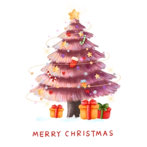 Adesivo albero di Natale rosa con scatole regalo e scritta Merry Christmas festiva