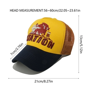 Detailed size chart of vintage bull embroidery trucker hat with 56-60cm circumference