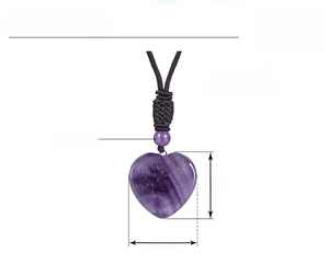 Detail view of heart amethyst necklace with dimensions and material specifications