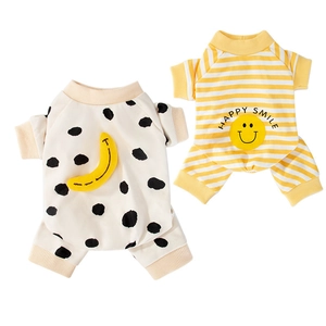 Banana and happy smile printed cotton knit pet pajamas for cats and small dogs