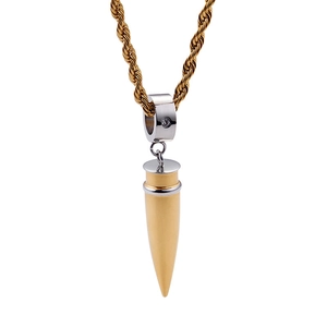 Minimalist bullet pendant necklace with gold twisted chain and rhinestone accent